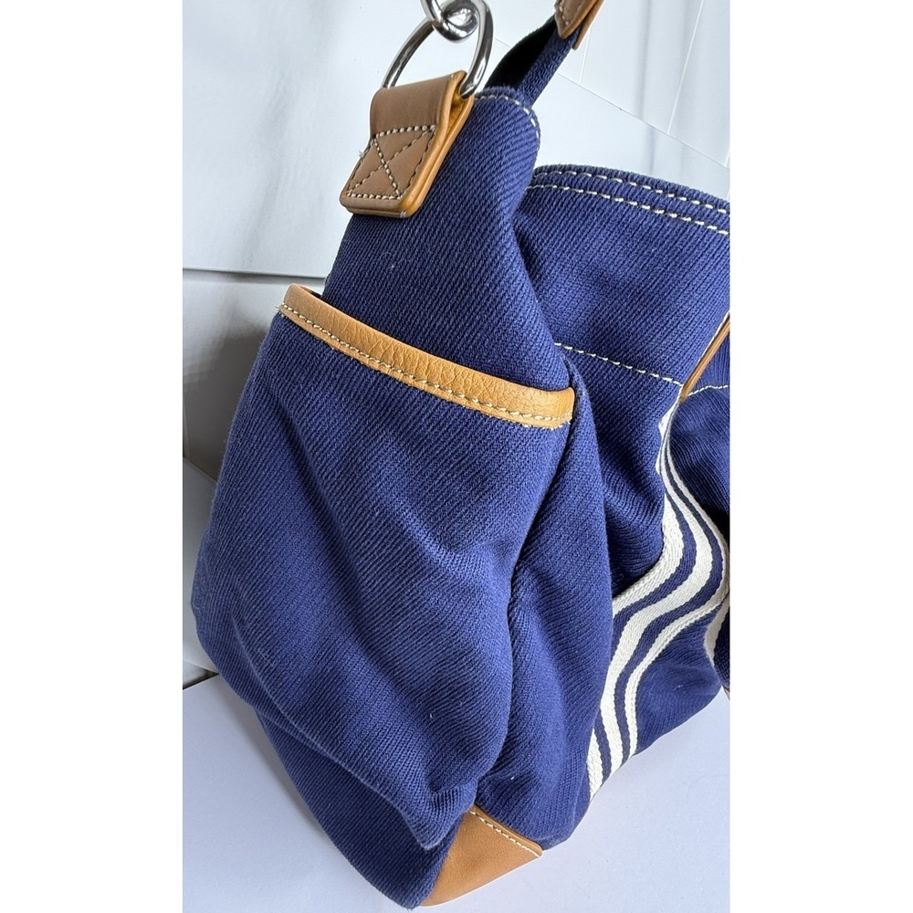 POTTERY BARN KIDS Navy Blue DIAPER BAG Canvas Baby Duffle Tote Leather Classic B - Picture 7 of 15